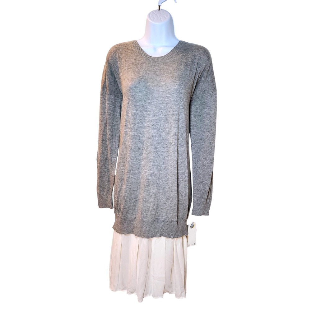 3.1 Phillip Lim Gray Sweater Dress‎ with White Pleated Skirt Size L NWT $44.99